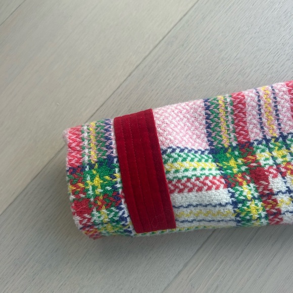 PERFECT CONDITION -Mini Boden Pink Plaid Pea Coat with Red and Green Accents - Picture 6 of 7